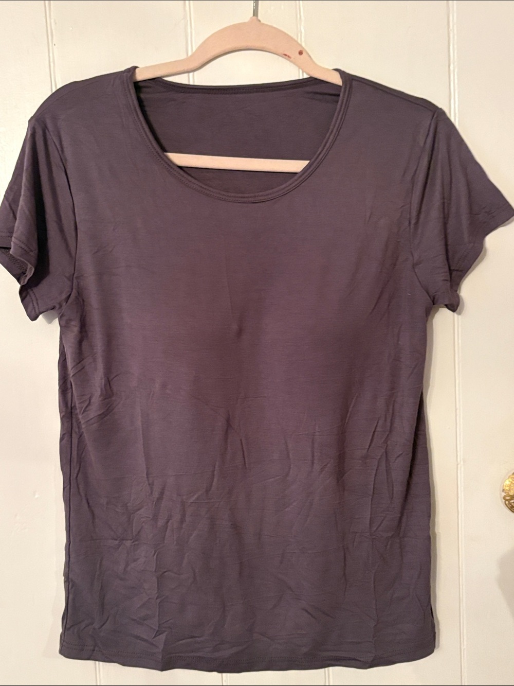 Women's Crew Neck Short-Sleeve Tee with build in bra Gray-XL fits like a Large
